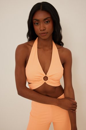 Misslisibell x NA-KD Tie Detail Structured Halterneck Singlet - Halterneck toppar - Orange - EU 50