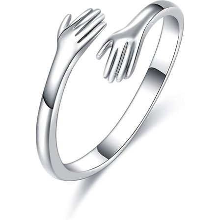 925 Sterling Silver Ringar för Kvinnor Flickor Män eller Unisex Silver Omfamnande Händer Öppen Ring Smycken Omfamna Händer Statement Ringar Band 