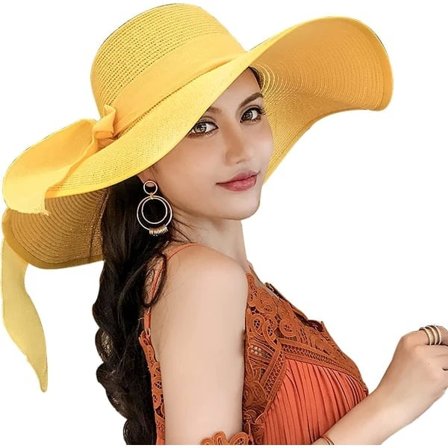 Solskydd för kvinnor, bredbrättad stråhatt, hopfällbar slapp hatt, sommar UV-skydd, strandhatt C1 f gul C1 f gul C1 f gul