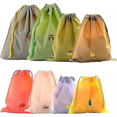 8 Stykker Farverige Rejsetasker, Pakketasker til Rejser, Vandtæt Taske med Snøre, til Rejser og Camping, Opbevaring af Små Ting