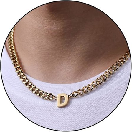 Initial A-z Kubansk Länk Halsband För Pojkar Män Kvinnor Bokstav Hänge Rostfritt Stål 6.5mm 18+2 Tum Smyckesgåva