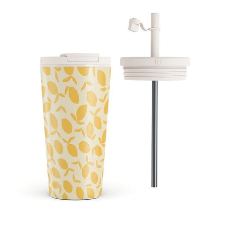 BURGA Termokop med Låg / Sugerør sæt Lemon Tart 500 ml, Sport & Velvære, Drikkedunke & Shakers, Drikkedunke