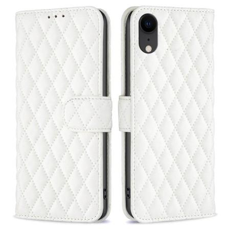 Rombuskuvioinen matta läppäkotelo iPhone Xr - Valkoinen White