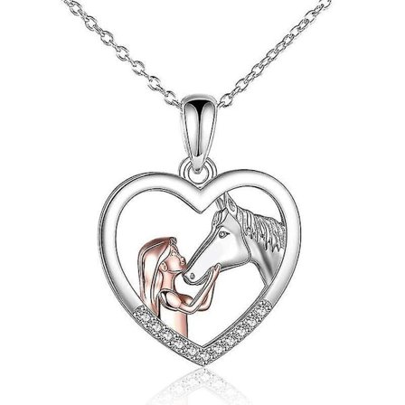 Halskæde med pige og hest til piger i sterlingsølv - Hestesmykker til kvinder (xiatian)