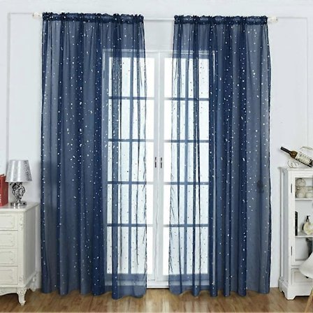 Stjärnor Tyllgardiner, Glitterstjärna Voile Skira Gardin Glänsande Stjärna Transparent Gardinpanel Rynkhuvudsband Tyllgardiner Draperi Kappa Fönster (