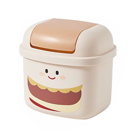 Söt skrivbordspapperskorg för kontor, kreativ förvaringsbehållare, papperskorg för vardagsrum, sovrum, hushållssopbehållare med lock (beige)