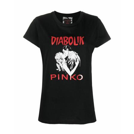 Pinko, T-Shirts Zwart, Dames, Maat:S