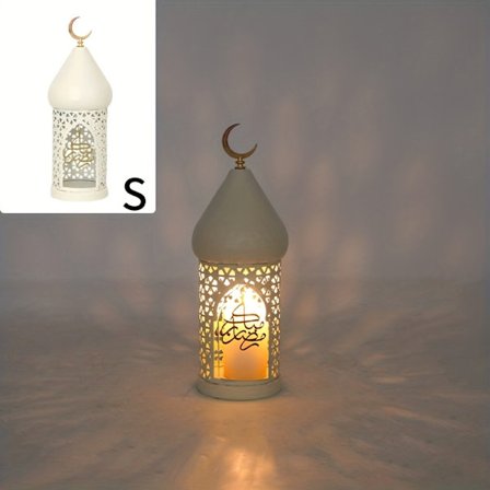 1 stk. Islamsk smijern/støpejern lysestakeholder med hvit og gyllen halvmåne - hul bordplate for Ramad-dekor, arabisk/edel navn kompat...