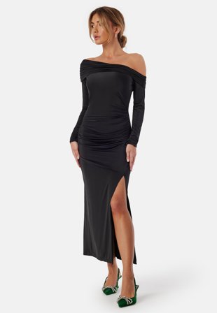 Bubbleroom Occasion - Asymmetric Off Shoulder Soft Ankle Dress - L