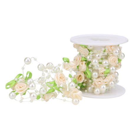 5m/rulla Vihreä lehtiruusu Tekohelmi Nauha Helmi Garland DIY Hääkoristelu (Beige)