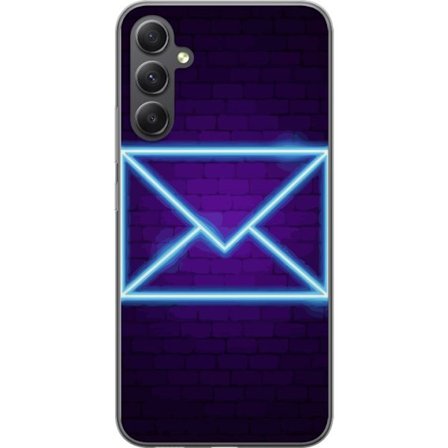 Kompatibel Mobilcover til Samsung Samsung Galaxy A05s Neon illustration af kuvert i blåt lys mod lilla teglvæg, moderne symbol for beskeder kommunik
