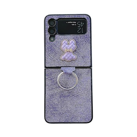 Sött björn läderfodral kompatibelt med Samsung Galaxy Z Flip 4 med ringhållare stativ stöttåligt