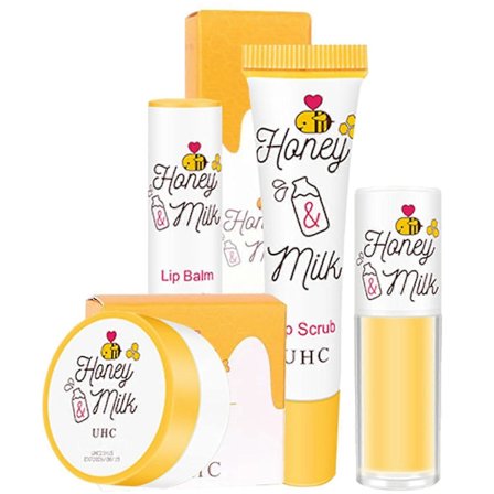 Honning & Mælk Læbeolie Sæt, Langvarig Fugtgivende Plumping Læbepomade, Eksfolierende Minimerende Læbe Rynker Lysnende Læbepleje