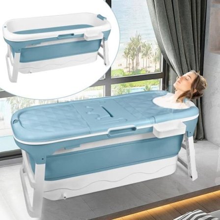 YUENFONG hopfällbart badkar för vuxna XL 128 x 62 x 53 cm, bärbart badkar med avtagbart lock för litet badrum