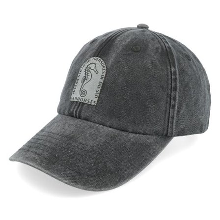 Iconic - Svart unconstructed Keps - Sea Horse Vintage Washed Black Dad Cap @ Hatstore