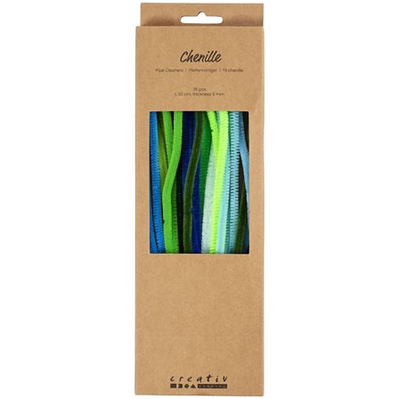 Chenille 30 cm 25-pack Blue-green colour mix