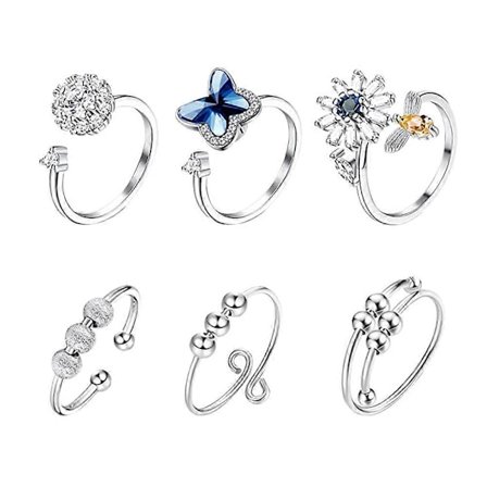 6 st Justerbara Ringar Kvinnor Enkel Fidget Ring Oro Ringar Minska Stress Ring Fidget Ringar Kvinnor Öppen Ring