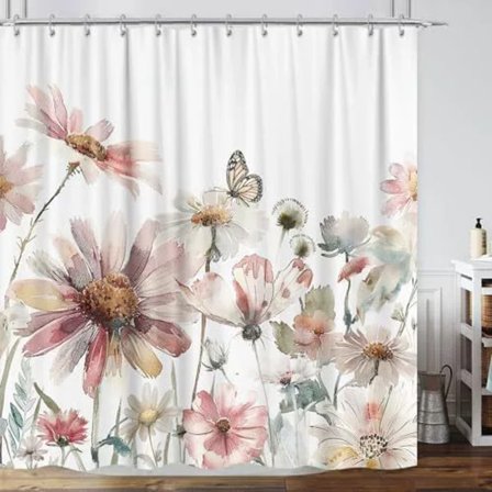 Bruseforhæng til badeværelse, lyst og farverigt akvarel