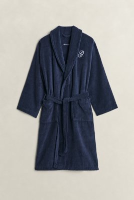 GANT - Brodert morgenkåpe, unisex marine