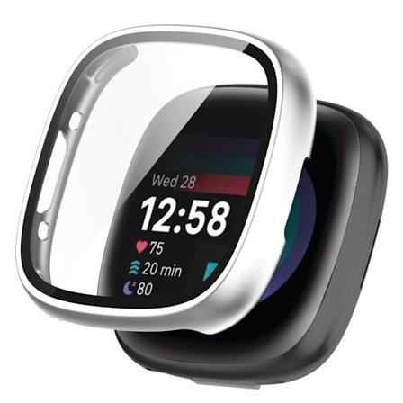 Fitbit Versa 4 / Sense 2 case in tempered glass - Silver
