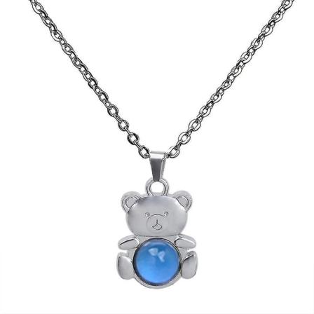 Kvinnor Halsband Bear Gem Temperaturkänsliga humör förändras rostfritt stål hänge för fest