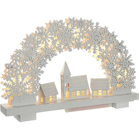 Snøfnuggbue og landsbyscenebord Julepynt, tre, hvit