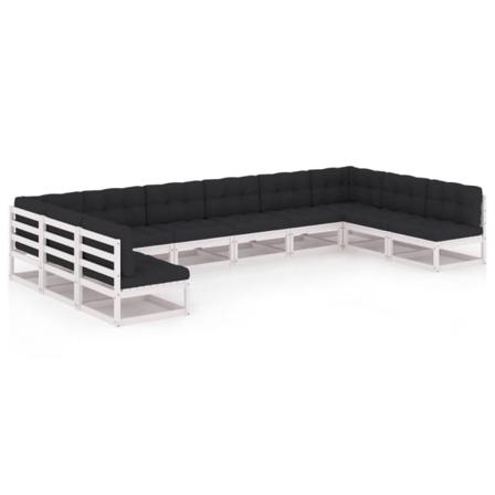 Vidaxl Loungegrupp Med Dynor 10 Delar Vit Massiv Furu Vit