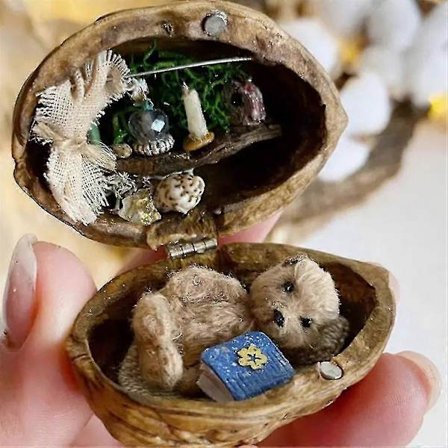 "Valnøddeskal Dukkehus Lille Verden Inde i Valnødder Resin Miniature Dukkehus Kit Håndlavet Mini Bibliotek 3d Børnelegetøjsgave"