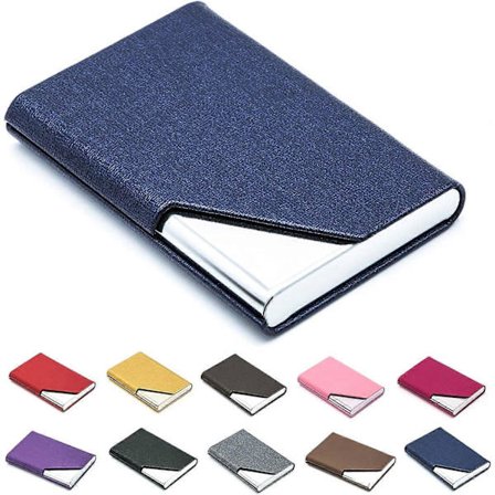 Business Namnkortshållare Lyxig PU-Läder & Rostfritt Stål Multi-Korthållare, Business Namnkortshållare Plånbok Kreditkort ID-Fodral (Blå)