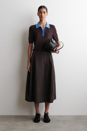 COS Women's Shrunken Wool-Blend Polo Shirt in Brown