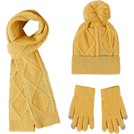Vinter Varm Strikket Hue Halstørklæde Handsker Sæt Til Kvinder Damer Piger 3 I 1 Pom