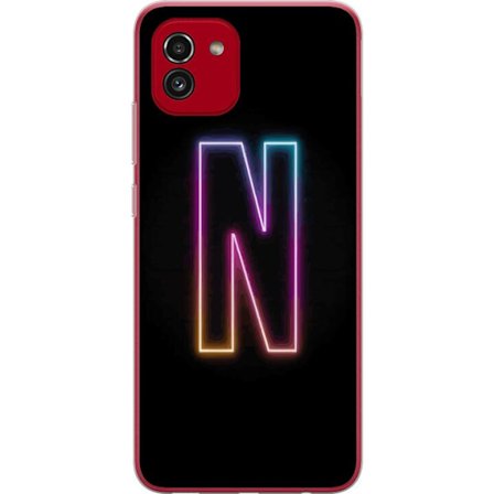 Kompatibelt Mobildeksel til Samsung Samsung Galaxy A03 Minimalistisk neonbokstav N i fargeskiftende lys mot svart bakgrunn