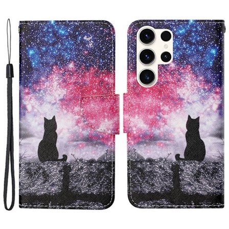 Wonderland Samsung Galaxy S24 Ultra flip-etui - Stjernehimmel / Katt