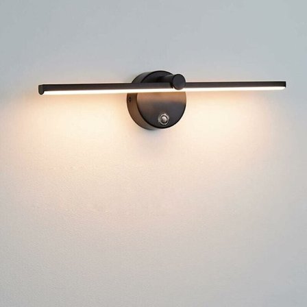 Dimbar LED Spegellampa med Strömbrytare, 300° Roterbar Badrumsvägglampa LED 5W 4000K Badrumsspegellampa för Sminkbord Handfat, 41cm, Svart.