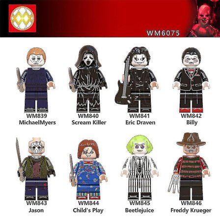8 stk/sæt Hot Horror Filmfigurer Mini Figurer Billy Freddy Jason Byggeklodser Minifigurer Legetøj Børn Halloween Kreative Gaveideer[GL]
