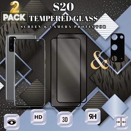 2-Pack SAMSUNG S20 Näytönsuoja & 1-Pack linssinsuoja - Karkaistu Lasi 9H - Super laatu 3D