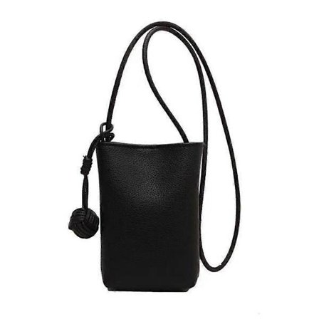 Liten Läder Crossbody Väska för Kvinnor, Designer Telefonväska, Lättvikt Svart Svart