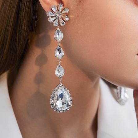 Heyone Fashion Naisten Morsian Hää Boho Statement Suuret Pitkät Strassit Kukkakorvakorut Hopea Tupsu Täysi Strassit