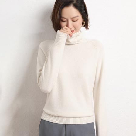 Damestrik Høst Vinter Genser Raglan Erme Høykrage Løs Krage Bunnskjorte Milky White 59*58*95cm