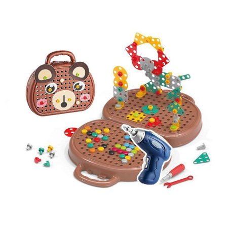 Verktøykasse for barn med elektrisk skrutrekker for kreativ bygging og reparasjon (FMY) brun