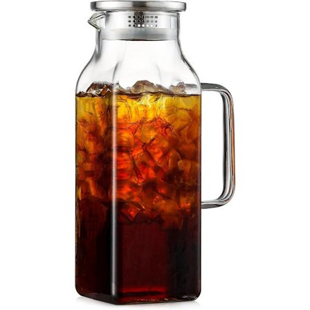 Glaskande med låg og håndtag, stor kapacitet, sikker til køleskab, varme og kolde drikke, kompatibel med kaffe, juice, mælk