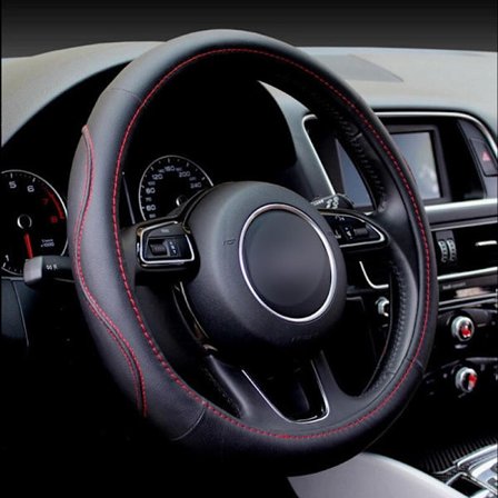 (Svart röd linje) Bilratt Skydd Universal Volant Fläta på ratten Mode Halkfri Funda Volante Auto Bil Styling