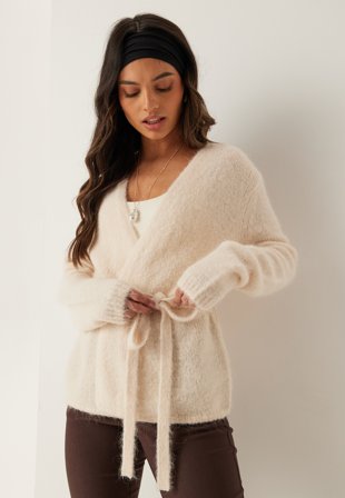 SELECTED Slfgabella Ls Knit Belt Cardig Birch Detail:Melange Klær