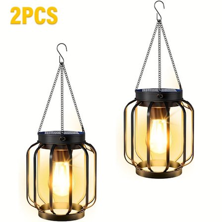 2 stk. Solar Hængende Lanterne Udendørs Bordlampe Sæt Metal Solar Lysstribe med Kroge Lys Varm Lanterne Dekor til Udendørs Områder Udendørs Vedhæng
