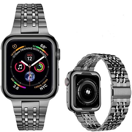 Kompatibel med Apple Watch-armband 42 mm 44 mm 45 mm, massivt rostfritt stålmetallband för iWatch-serien, rymdgrå