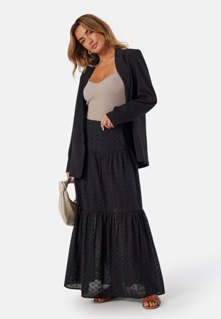 Bubbleroom - Broderie Anglaise Maxi Skirt - Black - Kläder