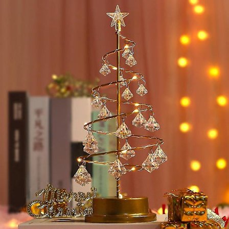 30cm Metalliskt Julgran LED Dekorativ Ljus med Stjärnboll, Julbord Dekoration med LED