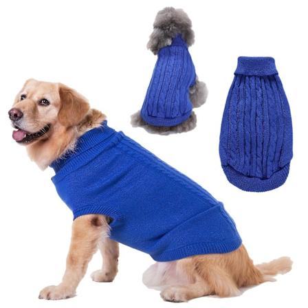 Hundegenser, varm kjæledyrgenser for store hunder, søt strikket klassisk kattegenser hundeklær jakke for jenter gutter hund valp katt liten, mørk blå