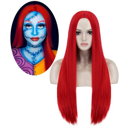 Rød Sally Parykk Med Parykkhette Røde Parykker Til Sally Kostyme Lang Strai