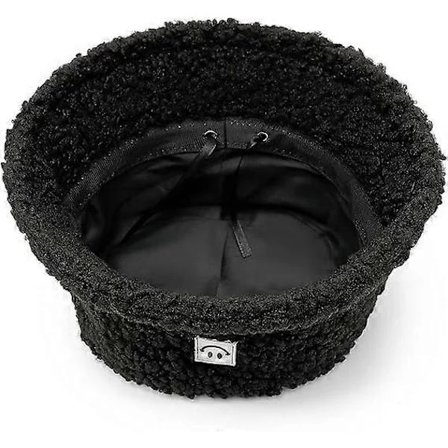 Vinter Fluffy Bucket Hat til Kvinder Mænd, Varme Fuzzy Pels Bucket Hatte Smile Black